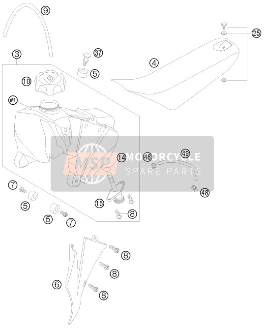 KTM 65 SX Europe 2008 Réservoir, Siège pour un 2008 KTM 65 SX Europe