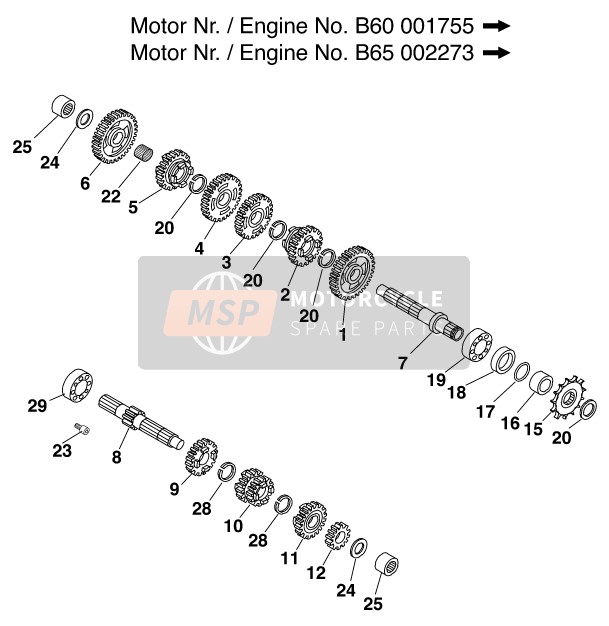 KTM 65 SX Europe 2000 Transmission for a 2000 KTM 65 SX Europe