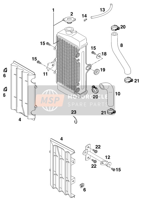 KTM 65 SX Europe 2001 Sistema de refrigeración para un 2001 KTM 65 SX Europe