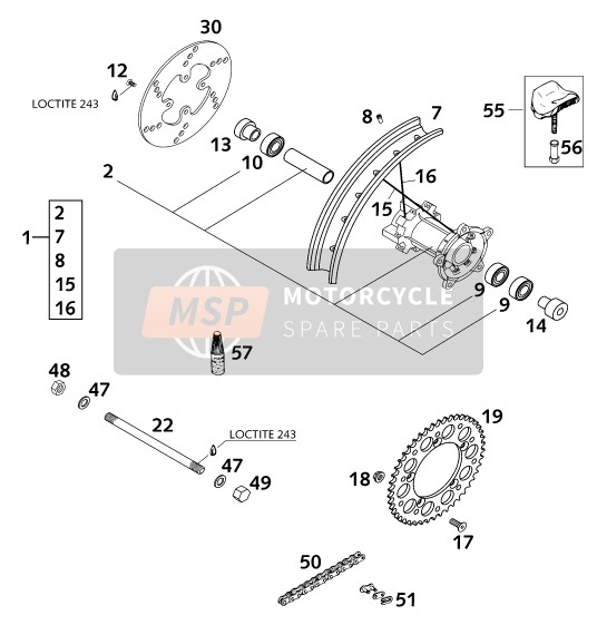 KTM 65 SX Europe 2001 Roue arrière pour un 2001 KTM 65 SX Europe