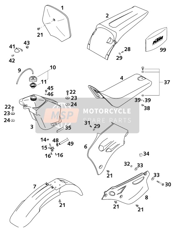 KTM 65 SX Europe (2) 2001 Réservoir, Siège pour un 2001 KTM 65 SX Europe (2)