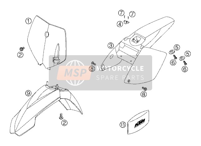 KTM 65 SX Europe 2003 Máscara, Guardabarros para un 2003 KTM 65 SX Europe