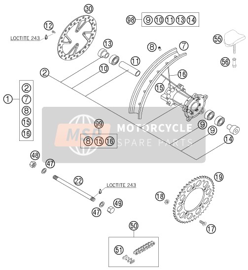 KTM 65 SX Europe 2006 Hinterrad für ein 2006 KTM 65 SX Europe