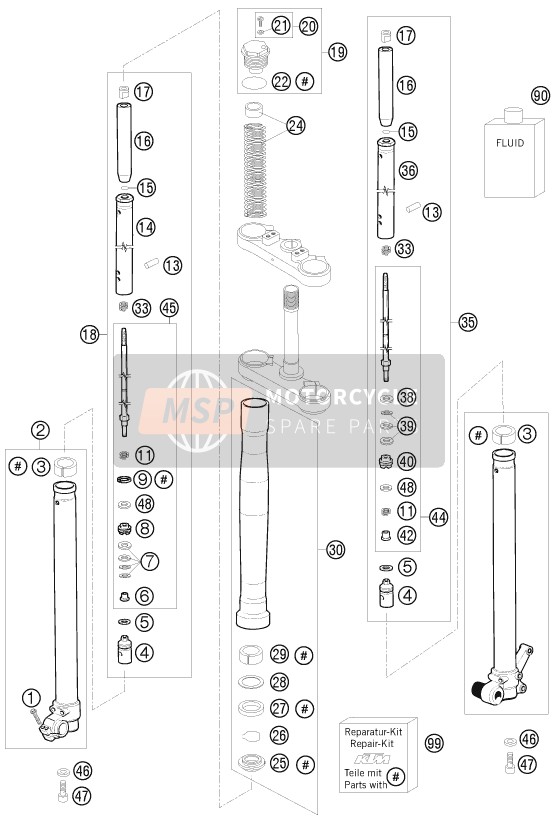 KTM 65 SX Europe (2) 2008 Fourche avant démontée pour un 2008 KTM 65 SX Europe (2)