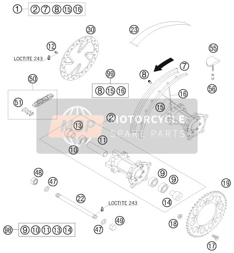 KTM 65 SX Europe (2) 2008 Achterwiel voor een 2008 KTM 65 SX Europe (2)