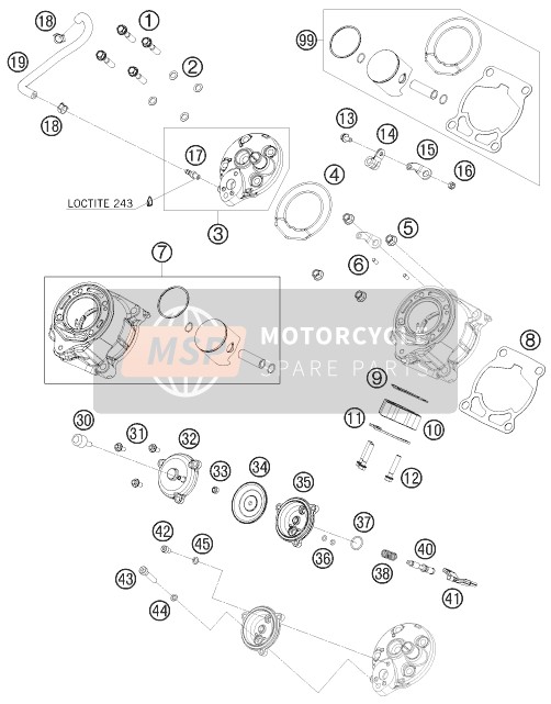 KTM 65 SX Europe 2009 Cilindro, Cabeza de cilindro para un 2009 KTM 65 SX Europe