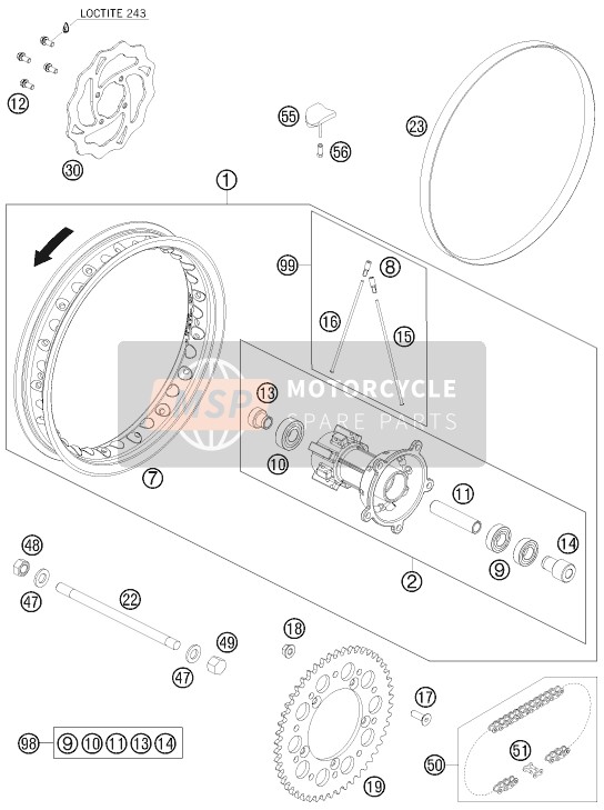 KTM 65 SX Europe 2009 Roue arrière pour un 2009 KTM 65 SX Europe