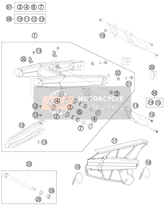 46007066010, Chain Guide Kit Rear 09-14, KTM, 0