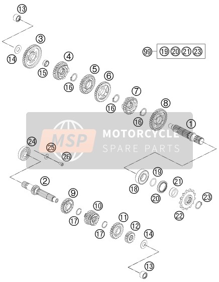 KTM 65 SX Europe 2009 Getriebe für ein 2009 KTM 65 SX Europe