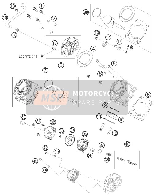 KTM 65 SX Europe 2010 Cilindro, Testata per un 2010 KTM 65 SX Europe