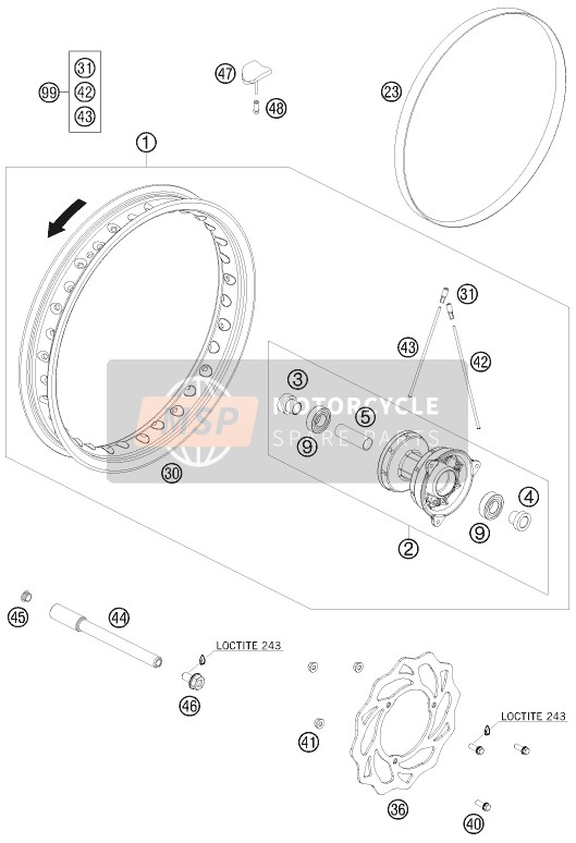 KTM 65 SX Europe 2010 Vorderrad für ein 2010 KTM 65 SX Europe