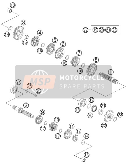 KTM 65 SX Europe 2011 Transmisión para un 2011 KTM 65 SX Europe