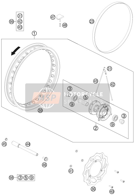 46209010044, Front Wheel Hub Cpl. 65SX 2012, KTM, 0