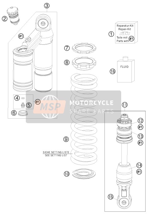 KTM 65 SX Europe 2012 Shock Absorber Disassembled for a 2012 KTM 65 SX Europe