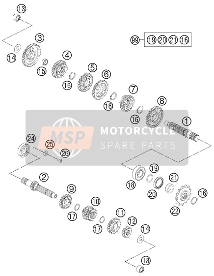 KTM 65 SX Europe 2012 Transmissie voor een 2012 KTM 65 SX Europe