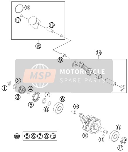 KTM 65 SX Europe 2013 Cigüeñal, Pistón para un 2013 KTM 65 SX Europe