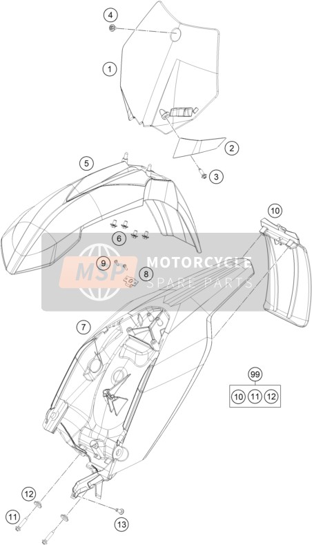 KTM 65 SX Europe 2014 Masker, Spatborden voor een 2014 KTM 65 SX Europe