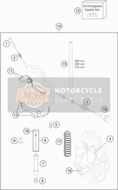 KTM 65 SX Europe 2016 Carburateur voor een 2016 KTM 65 SX Europe