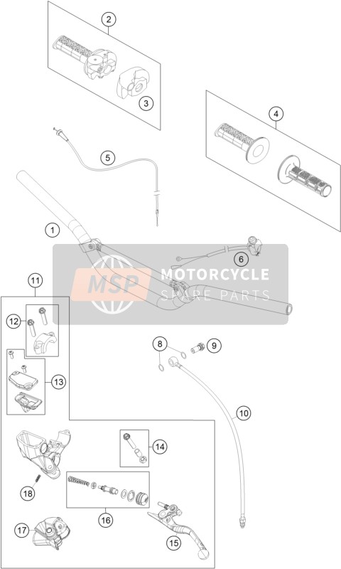 KTM 65 SX Europe 2016 Stuur, Besturing voor een 2016 KTM 65 SX Europe