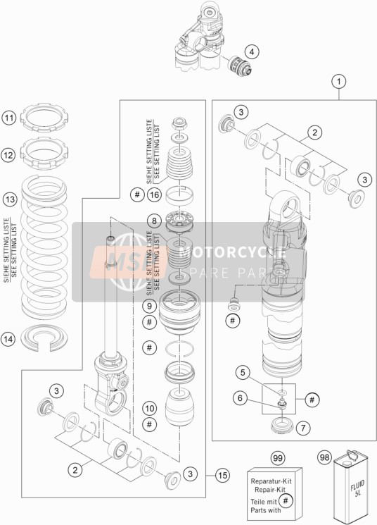 KTM 65 SX Europe 2016 Shock Absorber Disassembled for a 2016 KTM 65 SX Europe