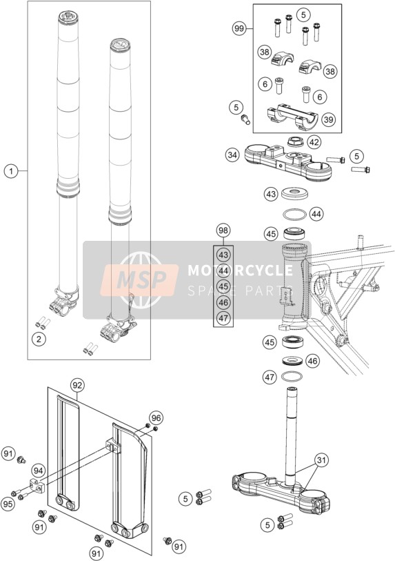 KTM 65 SX Europe 2018 Front Fork, Triple Clamp for a 2018 KTM 65 SX Europe