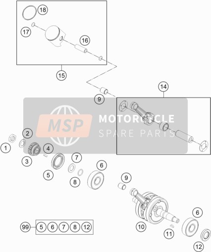 KTM 65 SX Europe 2019 Crankshaft, Piston for a 2019 KTM 65 SX Europe