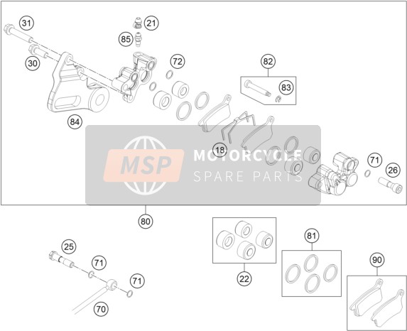 KTM 65 SX Europe 2019 Pinza freno posteriore per un 2019 KTM 65 SX Europe