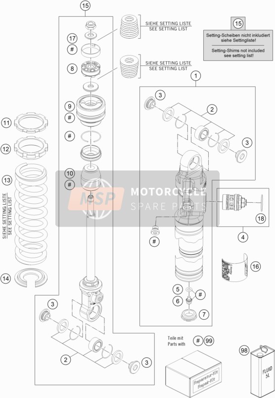 KTM 65 SX Europe 2019 Shock Absorber Disassembled for a 2019 KTM 65 SX Europe