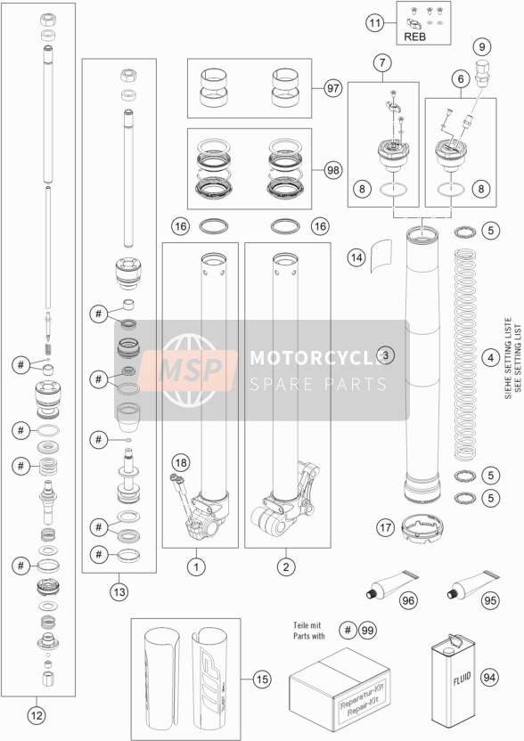 KTM 65 SX Europe 2020 Horquilla delantera desmontada para un 2020 KTM 65 SX Europe