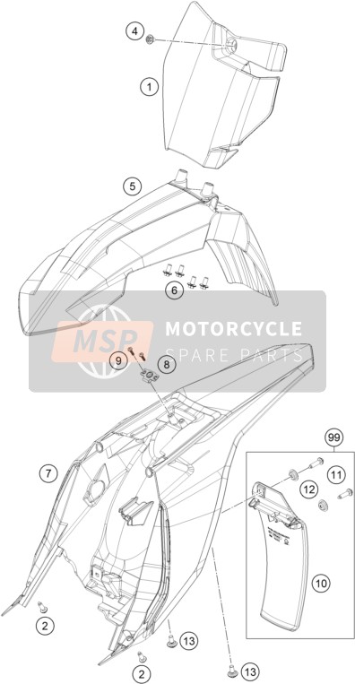 KTM 65 SX Europe 2020 Masker, Spatborden voor een 2020 KTM 65 SX Europe