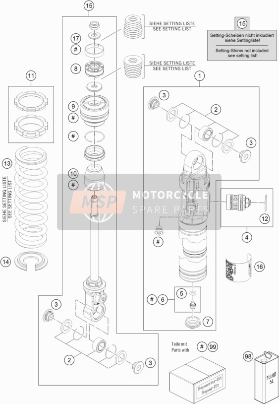 KTM 65 SX Europe 2020 Shock Absorber Disassembled for a 2020 KTM 65 SX Europe