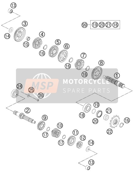 KTM 65 SX Europe 2020 Trasmissione per un 2020 KTM 65 SX Europe