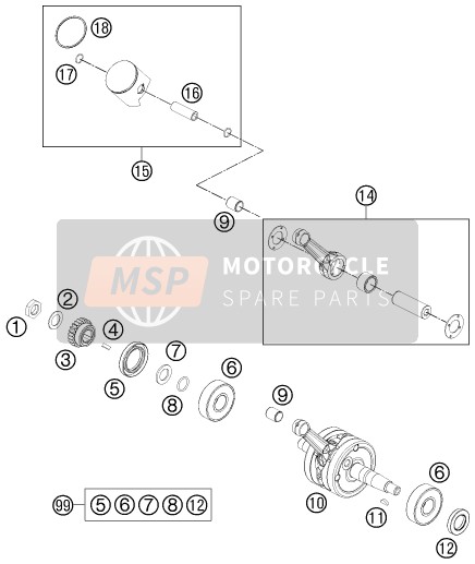 KTM 65 SXS USA 2014 Albero motore, Pistone per un 2014 KTM 65 SXS USA