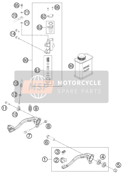 KTM 65 SXS USA 2014 Controllo freno posteriore per un 2014 KTM 65 SXS USA