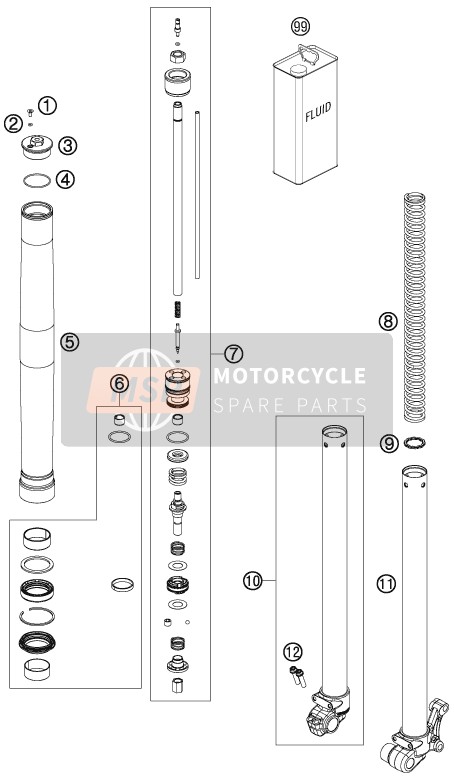 KTM 65 SXS USA 2015 Voorvork gedemonteerd voor een 2015 KTM 65 SXS USA