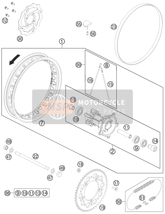 KTM 65 SXS USA 2015 Rear Wheel for a 2015 KTM 65 SXS USA