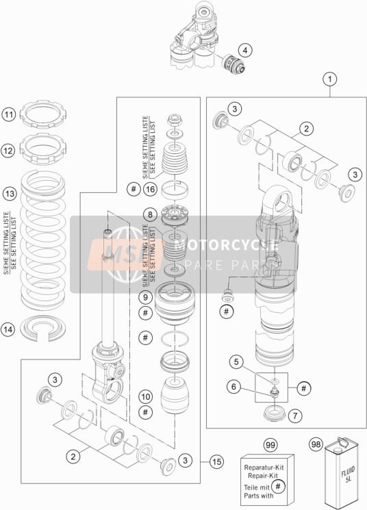 KTM 65 SXS USA 2015 Amortiguador desmontado para un 2015 KTM 65 SXS USA