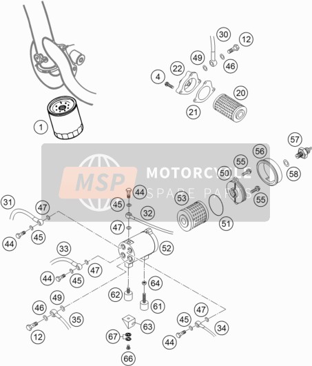 KTM 660 RALLYE FACTORY REPL. Europe 2005 Smeersysteem voor een 2005 KTM 660 RALLYE FACTORY REPL. Europe