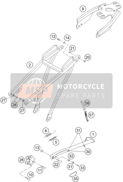 KTM 660 RALLYE FACTORY REPL. Europe 2005 Subframe voor een 2005 KTM 660 RALLYE FACTORY REPL. Europe