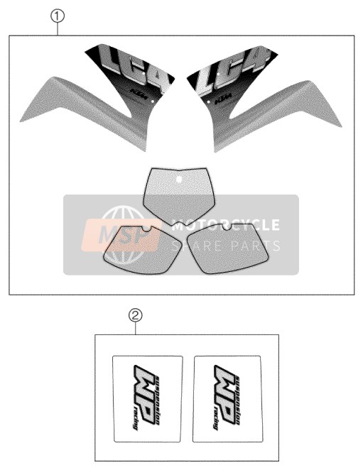 KTM 660 SM FACTORY REPLICA Europe 2002 Decalcomania per un 2002 KTM 660 SM FACTORY REPLICA Europe