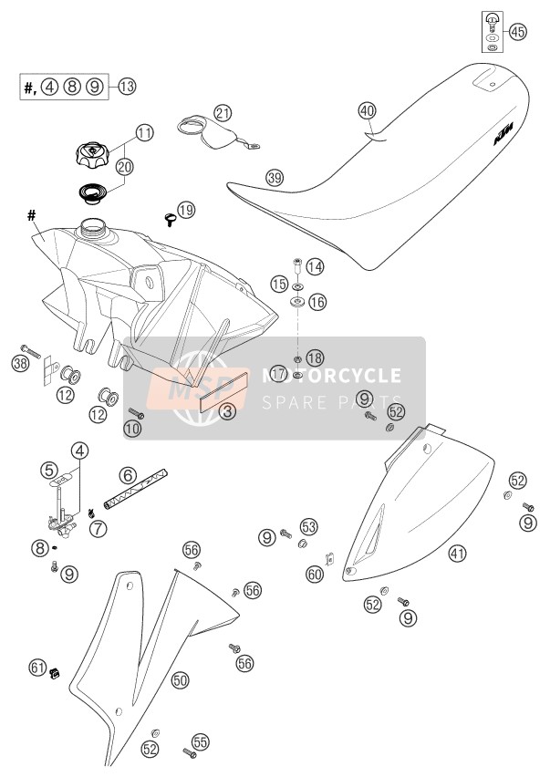 KTM 660 SMC Europe 2003 Tanque, Asiento para un 2003 KTM 660 SMC Europe