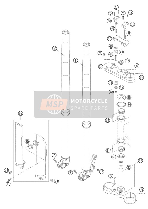 KTM 660 SMC Europe 2004 Forcella anteriore, Triplo morsetto per un 2004 KTM 660 SMC Europe