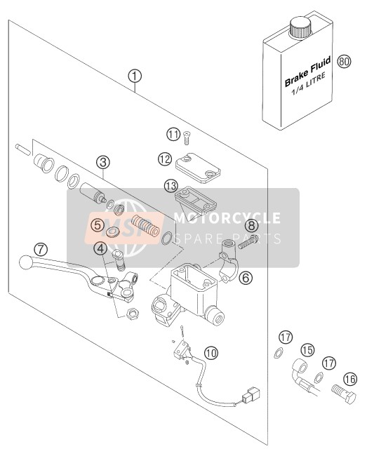 KTM 660 SMC AU, GB 2005 Control de freno delantero para un 2005 KTM 660 SMC AU, GB