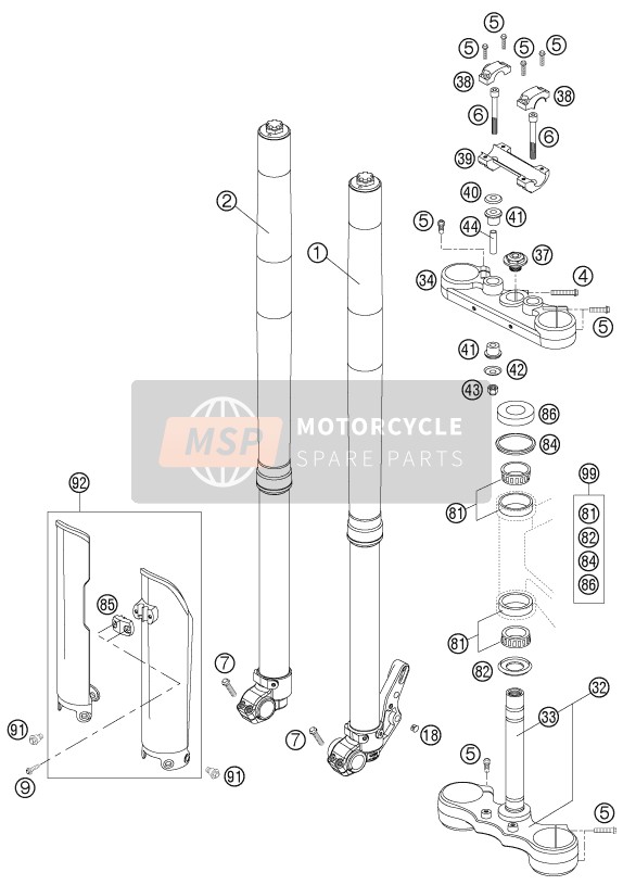 KTM 660 SMC Europe 2006 Front Fork, Triple Clamp for a 2006 KTM 660 SMC Europe