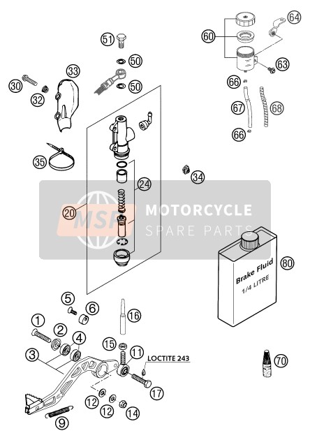 KTM 660 SUPERMOTO FACTORY REPL. Europe 2003 Control de freno trasero para un 2003 KTM 660 SUPERMOTO FACTORY REPL. Europe