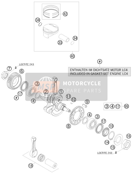 KTM 690 DUKE BLACK Europe 2010 Crankshaft, Piston for a 2010 KTM 690 DUKE BLACK Europe