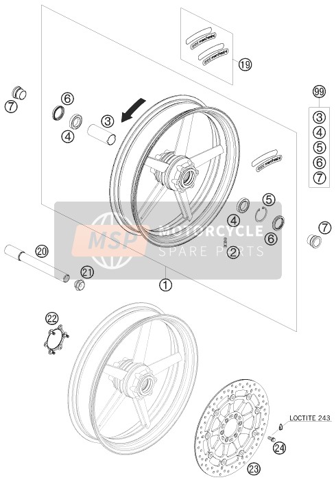 KTM 690 DUKE BLACK Europe 2010 Front Wheel for a 2010 KTM 690 DUKE BLACK Europe