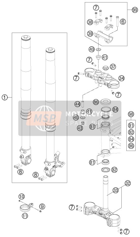 KTM 690 DUKE BLACK Europe 2011 Front Fork, Triple Clamp for a 2011 KTM 690 DUKE BLACK Europe