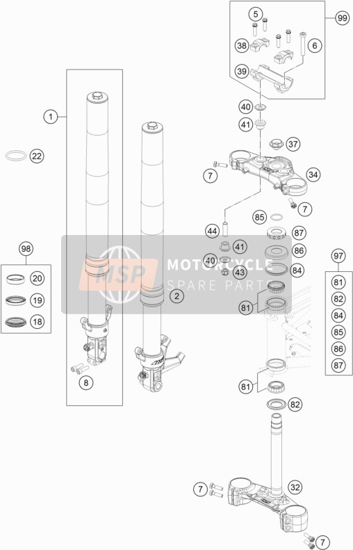 KTM 690 DUKE BLACK ABS USA 2014 Voorvork, Kroonplaat set voor een 2014 KTM 690 DUKE BLACK ABS USA