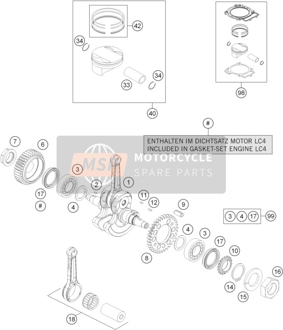 KTM 690 DUKE BLACK ABS Europe 2015 Albero motore, Pistone per un 2015 KTM 690 DUKE BLACK ABS Europe